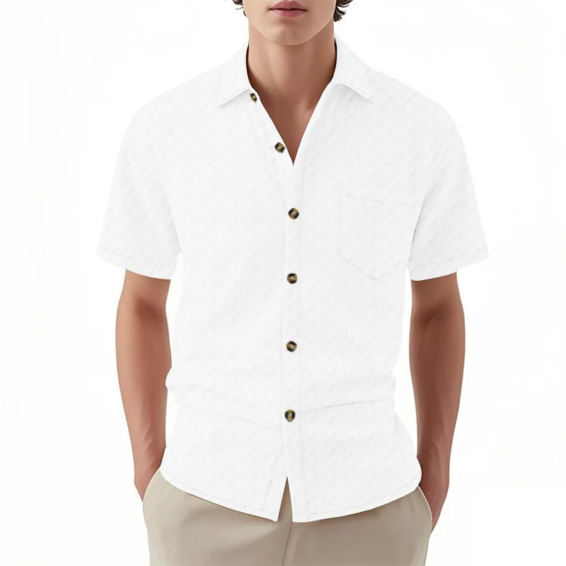 

New Men's Shirt, Jacquard Summer New Men's Clothing, Slim Breathable Lapel Short Sleeve Shirt Men's