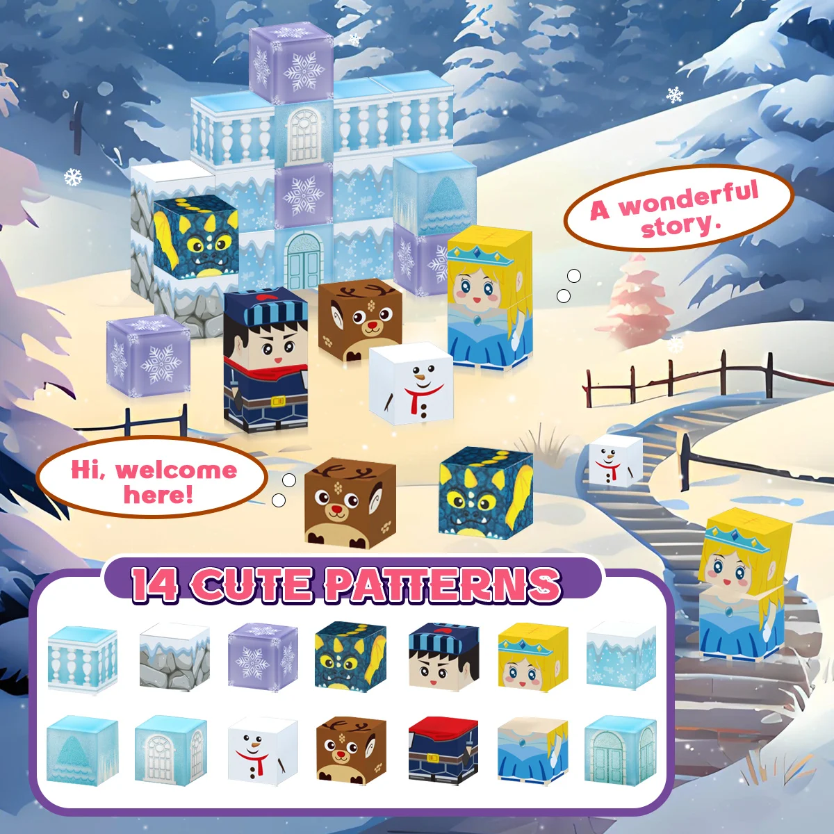 Conjunto de blocos magnéticos de caixa de ferro infantil, brinquedos magnéticos de empilhamento de castelo de gelo e neve, brinquedos de construção gratuitos, brinquedos de quebra-cabeça infantis