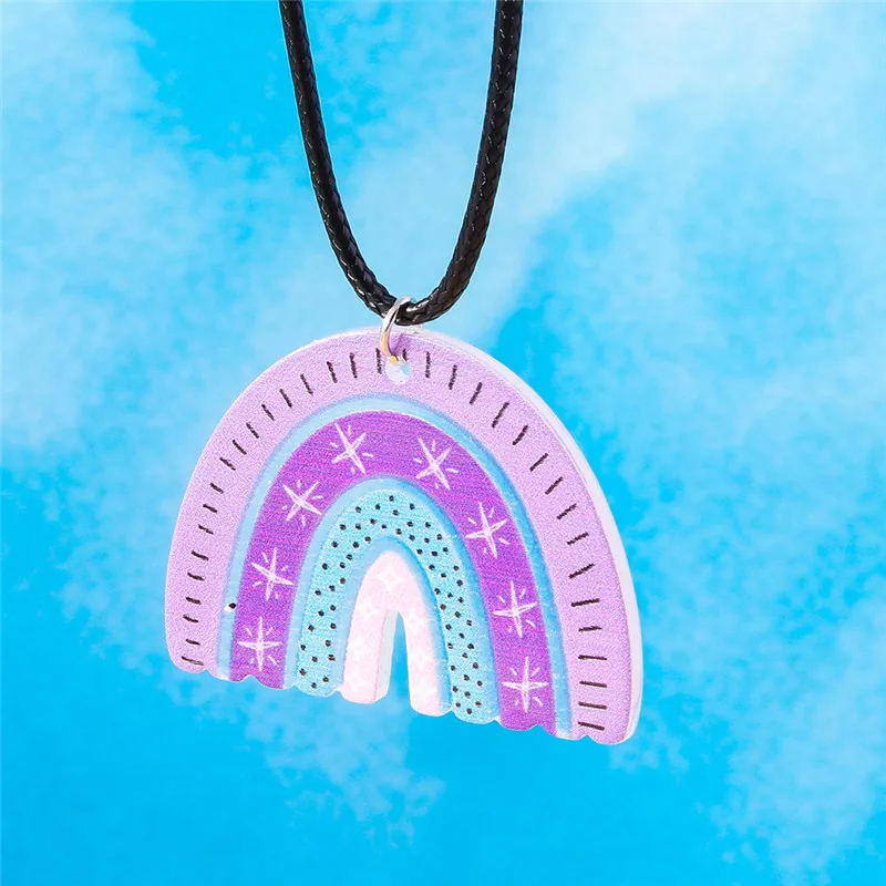 Aihua Bunte Regenbogen-Halskette für Damen, Lederseil-Kette, Wolke, Regenbogen-Anhänger, Halskette, niedlicher Sommer-Strand-Schmuck, Geschenke – Detail 18