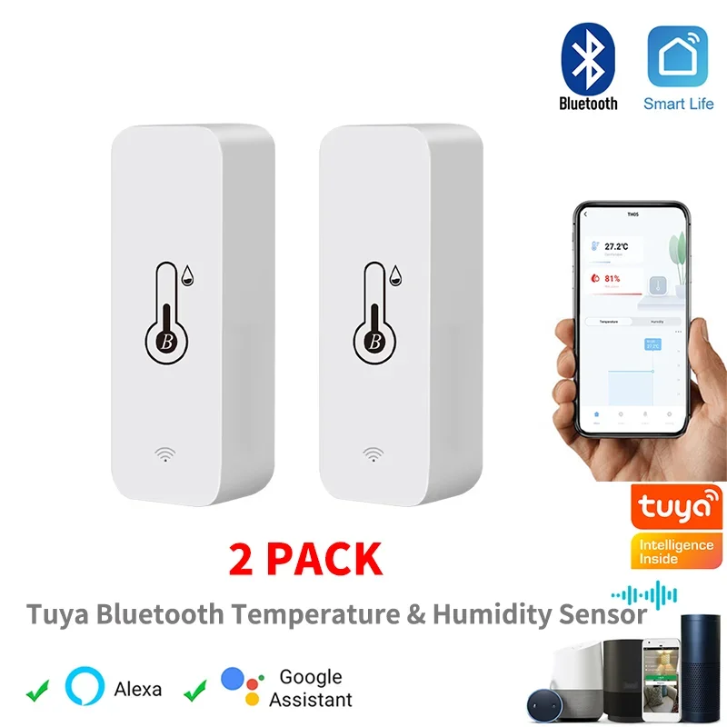 Tuya – capteur intelligent de température et d'humidité sans fil, Mini application Compatible Bluetooth, télécommande, thermomètre et hygromètre, paquet de 2