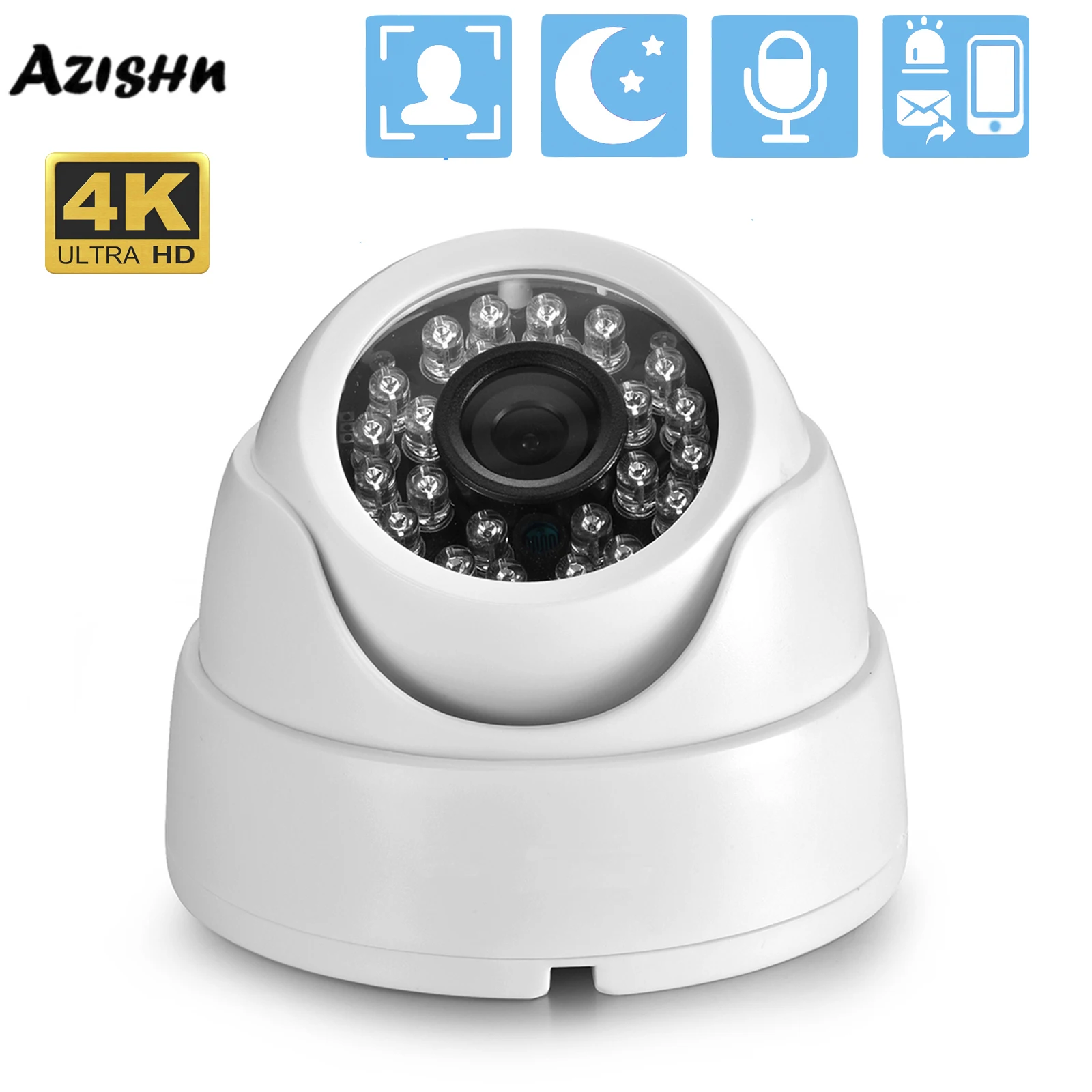 

AZISHN 4K 8MP Face Recognition Indoor Audio 2.8mm Waterproof Security Camera POE Optional XMEye