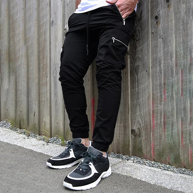 

Men's Streetwear Casual Bla Sweatpants Large Size Workwear Faion Long Trousers Zipper ket Autumn Faion Trend