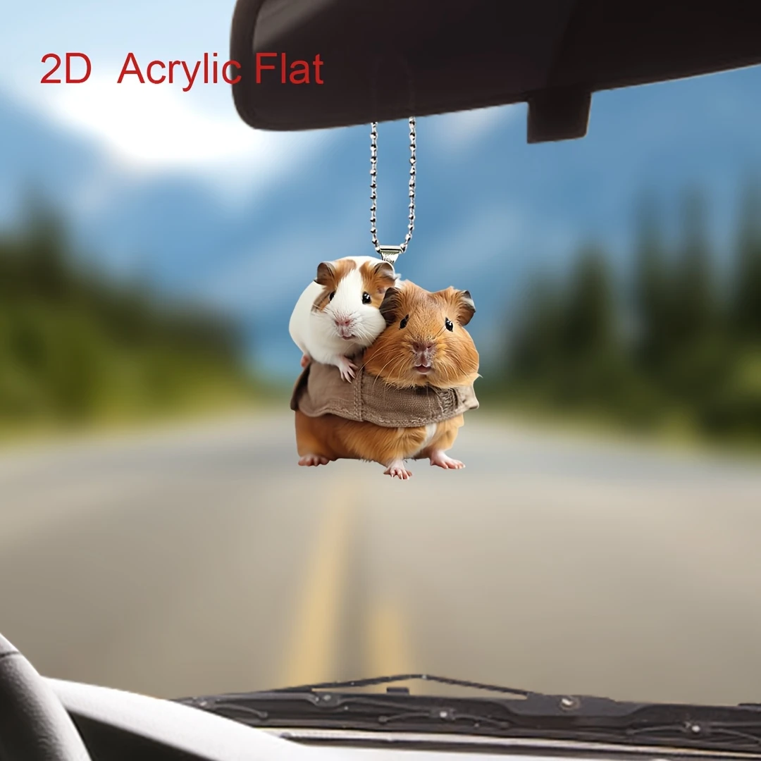 Acrylic 2D Guinea Pig Car Hanging Decoration Home Office Backpack Auto Rearview Mirror Flat Cartoon Animal Hanging Pendant