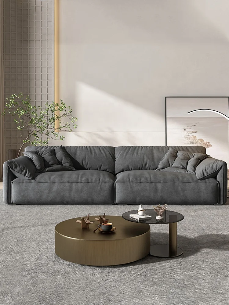 Faux Leather and Fabric Elephant Ear Sofa - Simple Cream Combination for Luxury Living Room