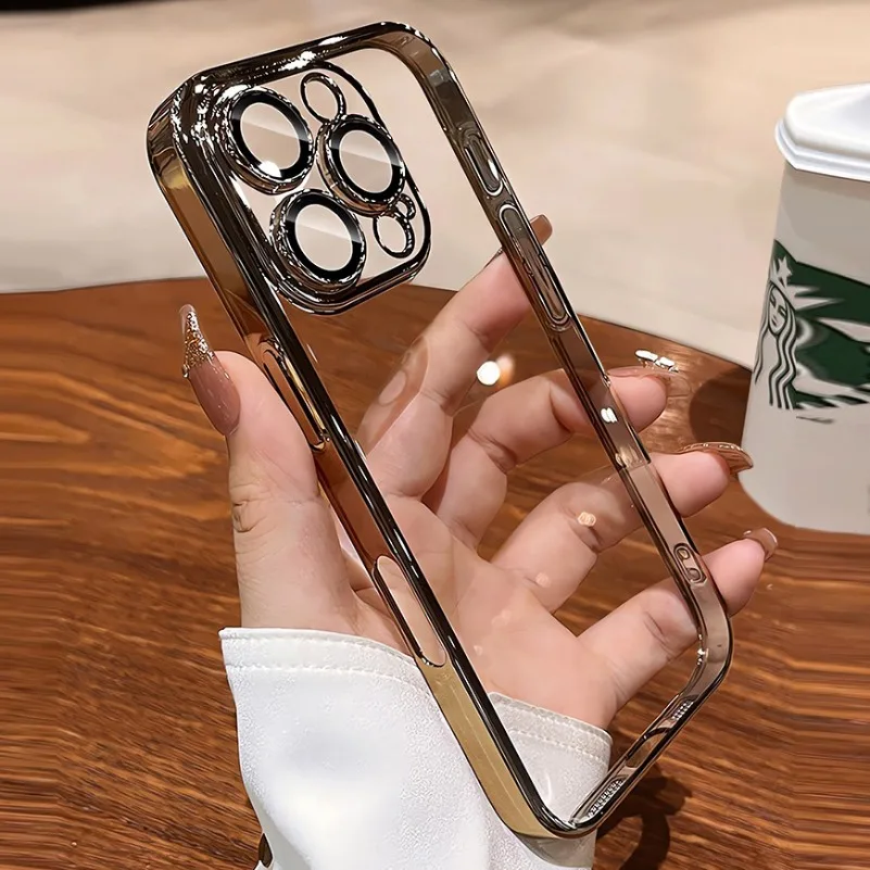 حافظة لهاتف آيفون 16 برو مطلية بالكهرباء شفافة رفيعة للغاية من مادة البولي يوريثان الحراري لهاتف آيفون 15 14 13 12 11 Pro Max 16 Plus Xs Xr