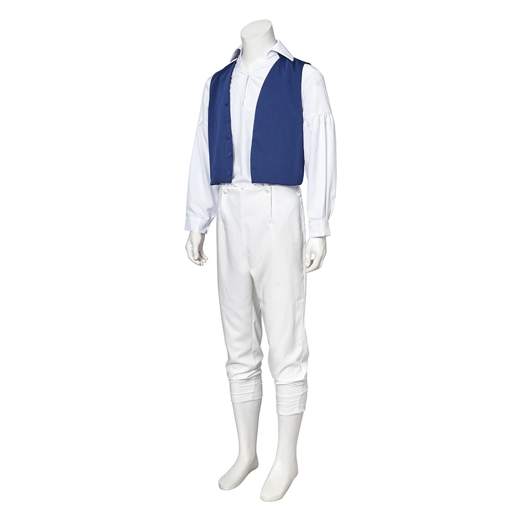 Movie Prince Eric Cosplay Costume Adult Men White Top Pants Vest Full Set Halloween Carnival Masquerade Eric Complete Outfit