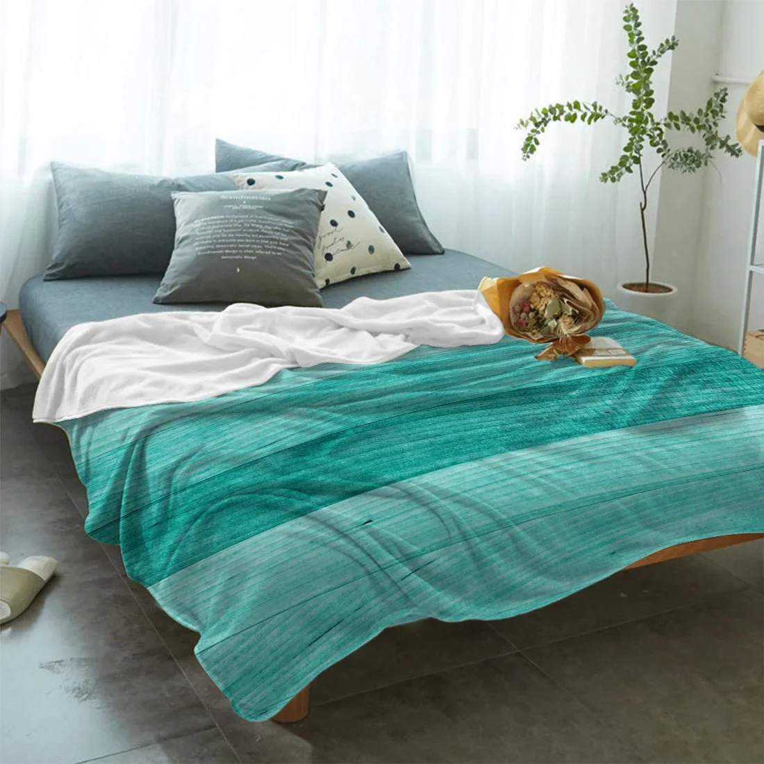 Turquoise Wooden Board Soft Warm Coral Fleece Blanket Winter Sheet Bedspread Sofa Travel Bedding Throw Flannel Blankets