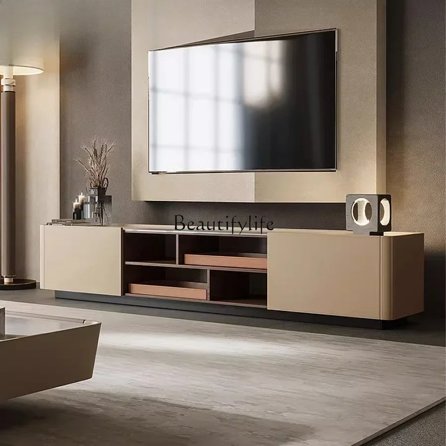 

LX Italian minimalist solid wood coffee table TV cabinet combination light luxury rock slab living room floor cabinetSSS