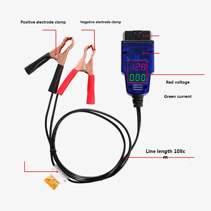 Carro ecu conector bateria ecu memória saver ferramenta de emergência plugue elétrico obd2 memória saver mostrar tensão corrente