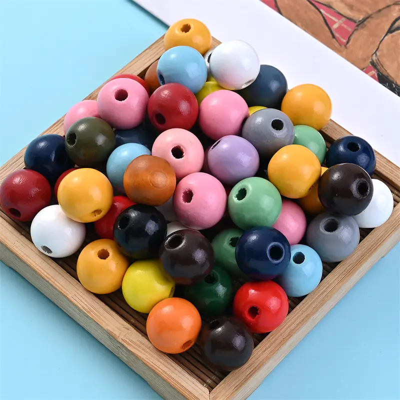 50Pcs 16mm Colorful Wooden Beads Round Straight Hole Loose Spacer Beads For Diy Bracelets Necklaces Jewelry Accessories - Image 6