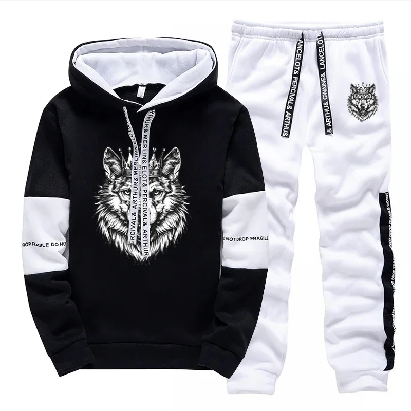 2025 Mens Tracksuit Wolf King Print Casual Sweatshirts Suit Single Piece Hoodie Pants Daily Sports Jogging Street Mens Clothing - Image 4