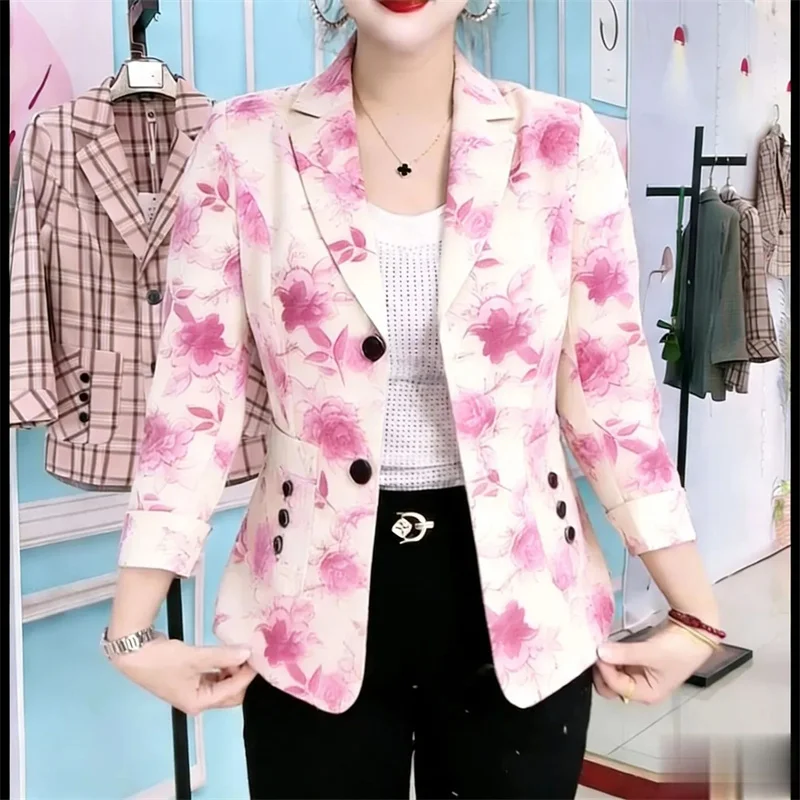 

Good Looking Sunscreen Suit Jacket Women's Blazer 2026 New Nine Quarter Sleeve Printed Fashion Temperament Thin Suit Top