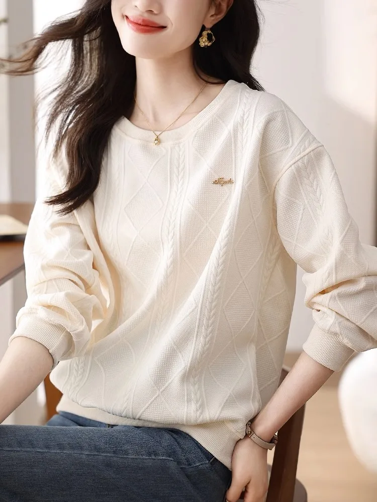 Felpa con cappuccio da donna ampia bianca Casual Top Commute Sle Long Sve round Ne Pure Color Autunno Inverno plus Size Faion Trend