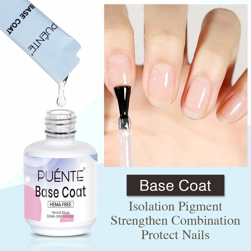 PUENTE 10ML Base Top Coat Refill Gel Nagellak No-Wipe Transparante Glanzende Top Gel Voor Manicure Losweken semi-permanente Vernis