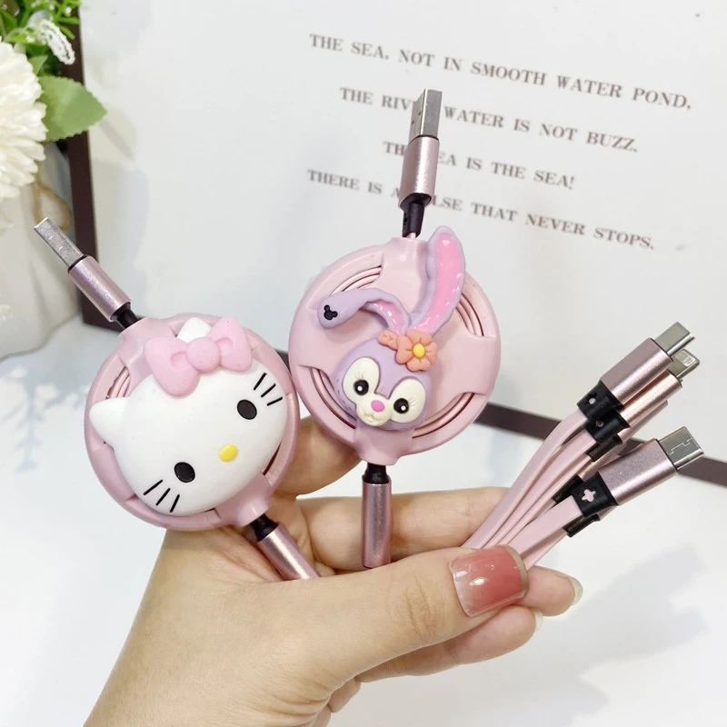 Kawaii Hellokittys 3 In 1 Charging Cable for Iphone Android Micro Usb Type-C Mobile Phone Cute Usb Data Cable image 2