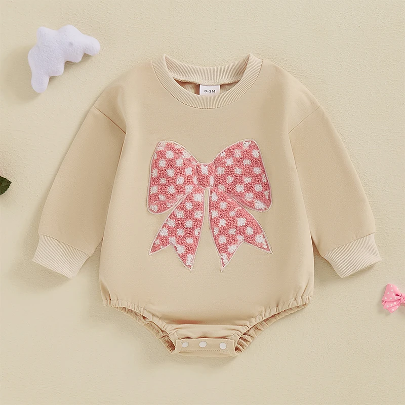 Baby Plaid Bow Embroidery Sweatshirt Rompers Long Sleeve Jumpsuit Newborn Spring Clothes