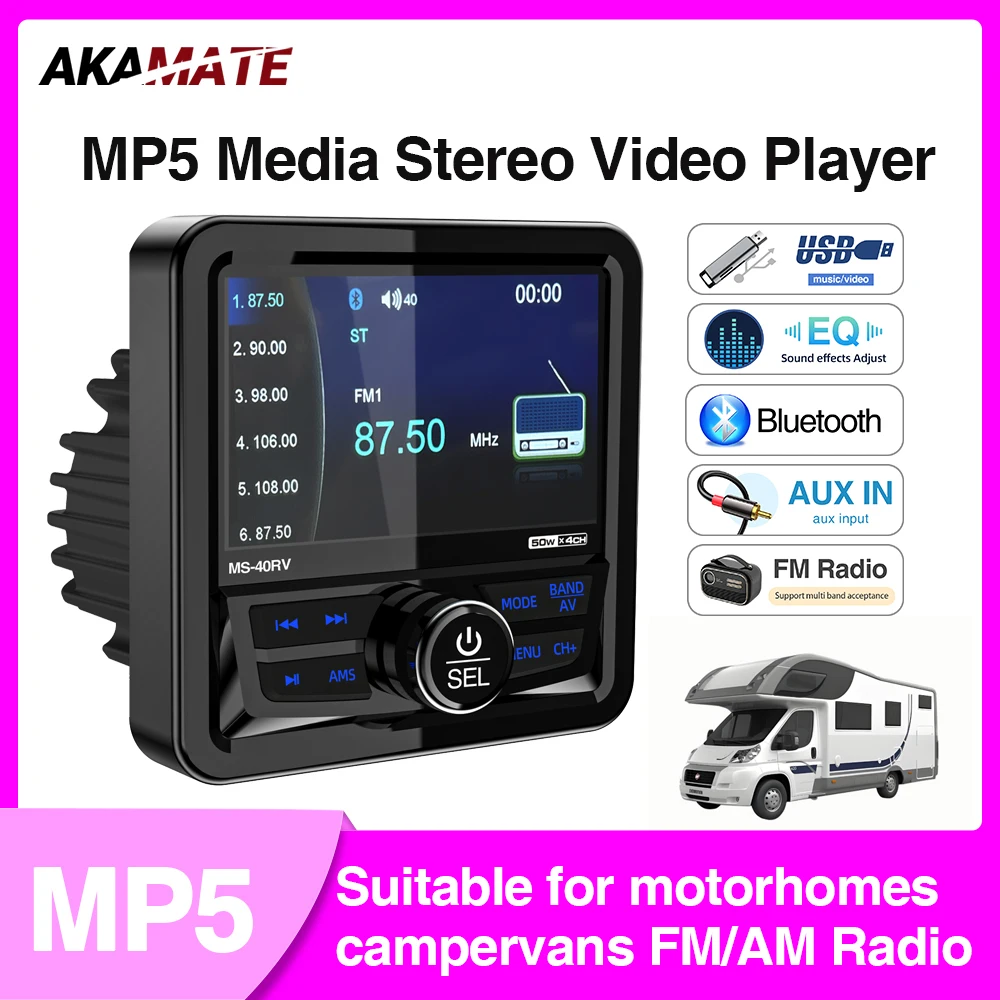 

For RV MP5 Radio Stereo FM AM Reciver Waterproof IPX5 USB AUX Bluetooth Multimedia Player for RV ATV UTV SPA RZR Marine Radio
