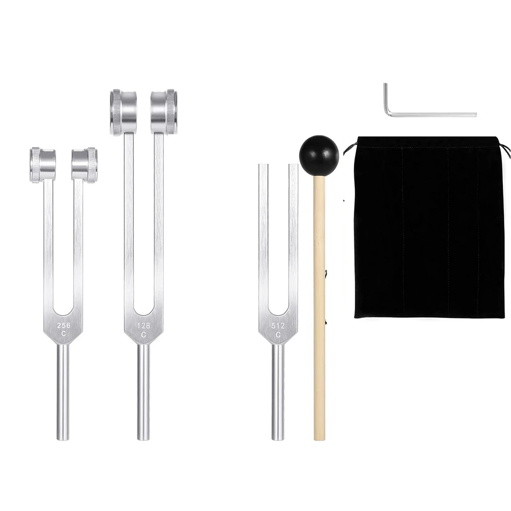 (128Hz, 256Hz, 512Hz)Tuning Fork Set, Tuning Forks with Reflex Hammer for Chakra/Healing/Sound Therapy/DNA Repair