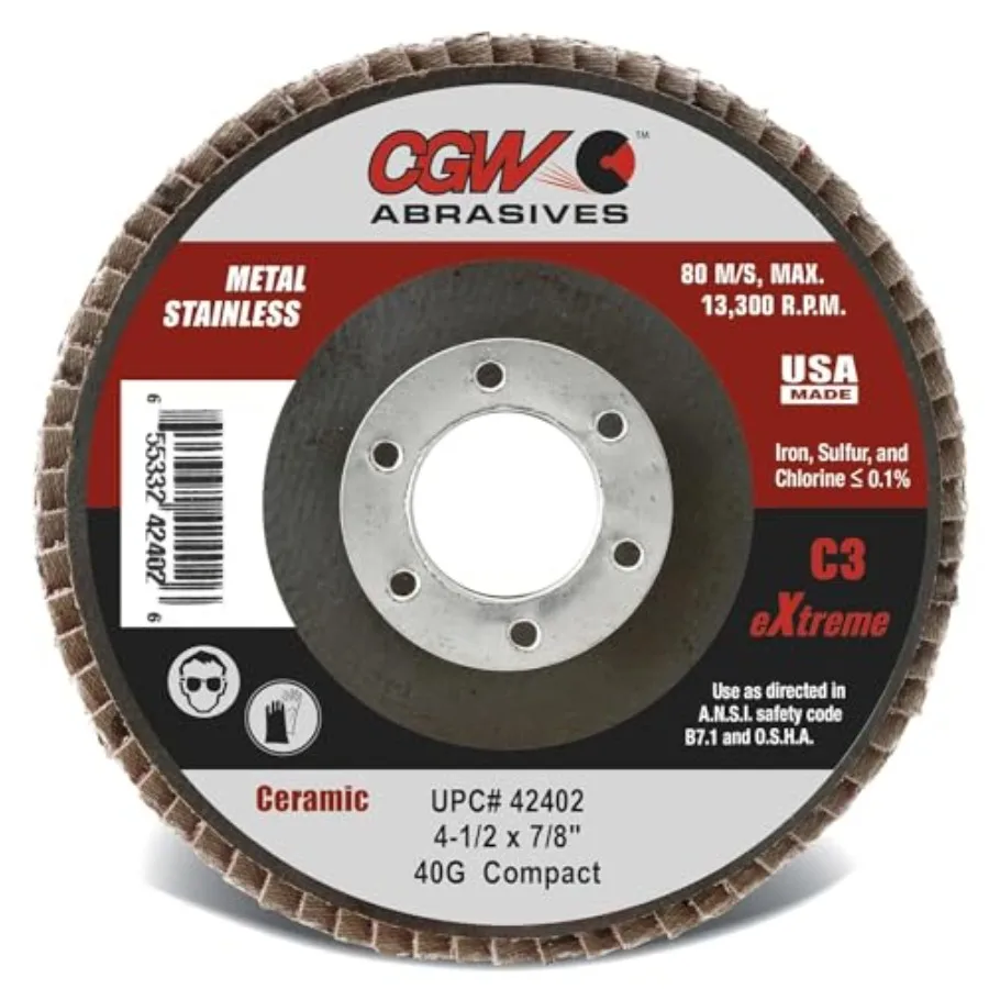 

Керамические лепестковые диски CGW C3-42411 41/2X5/8-11 C3-36, компактный набор из 10 штук, серые, повышенной прочности и высокой производительности для тяжелых работ