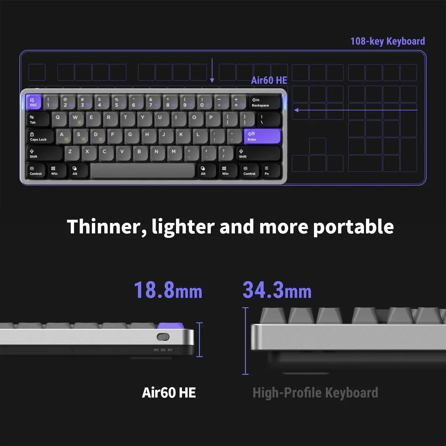 Nuphy Air60 HE Wired Magnetic Gaming Keyboard 61 Keys Rapid Trigger 60% Compact Actuation Point Adjustable 8K Low-Profile