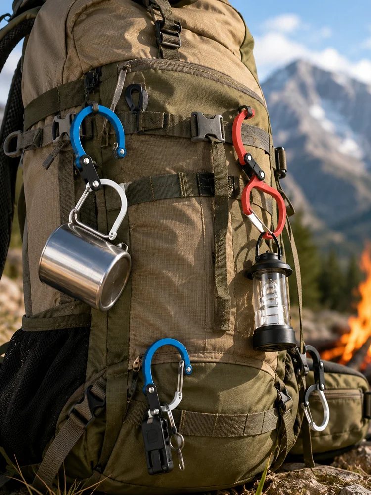 TRALOW Karabiner-Ausrüstungsclip und Haken zum Aufhängen von robusten Artikeln, Camping-Rucksäcken, Koffern, Kajaks, Fahrrädern im Freien – Detail 4