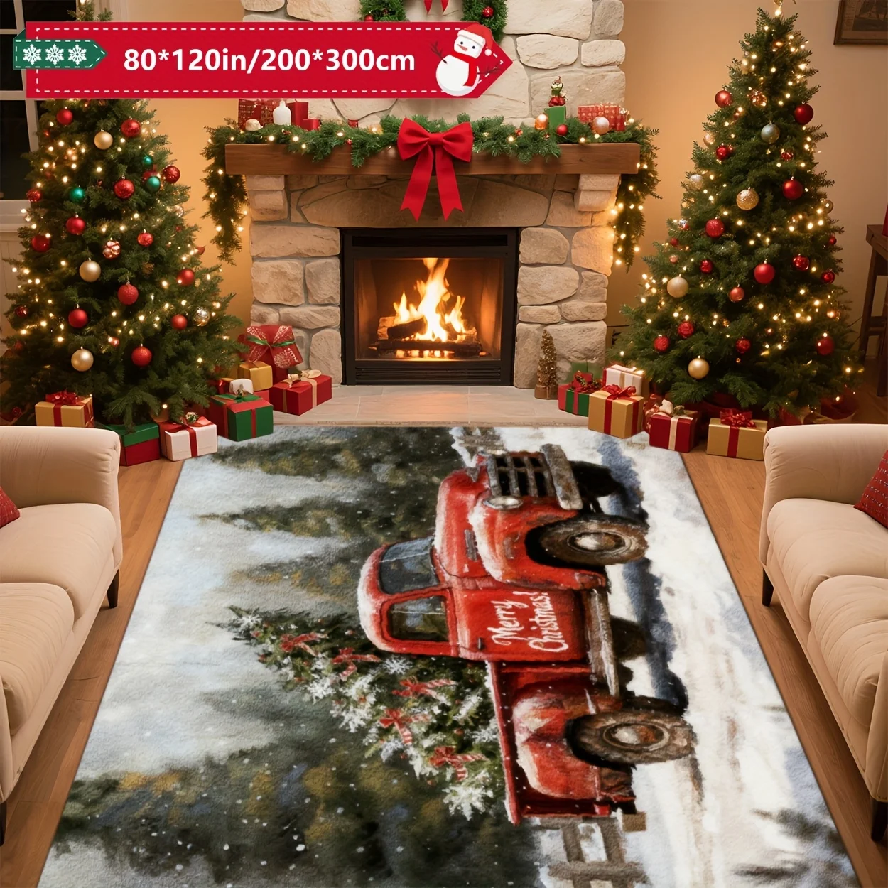 Home Christmas Decor Area Rug, Chic Soft Cozy Mat for Living Room Bedroom Hallway, Cafe Restaurant Commercial Multi‑Space Use