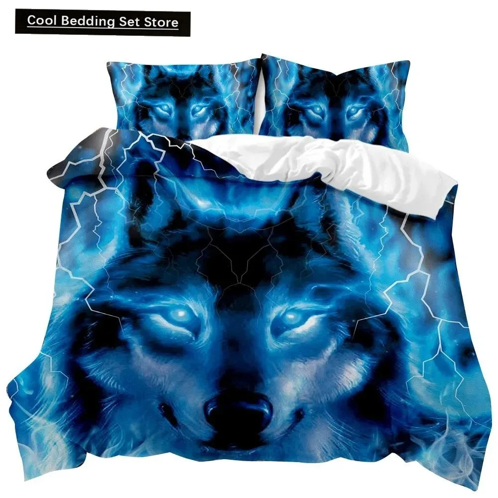 

Wolf Duvet Cover Set Animal Pattern Bedding Set Cool Wildlife Comforter Cover Kids Glitter Blue Wild Wolf Polyester Qulit Cover