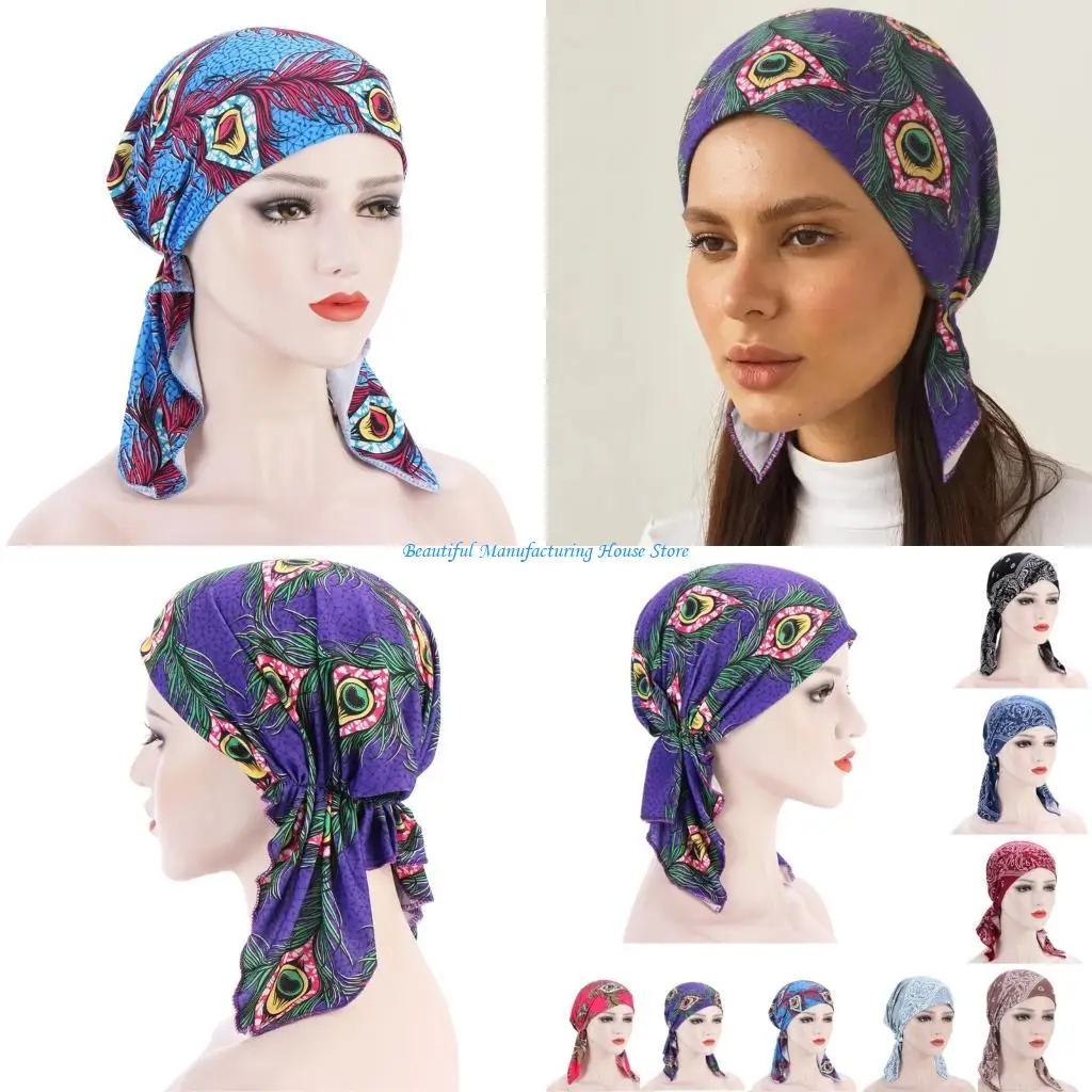 E56A Women Head Wrap Headwear African Flower Hijab Floral Soft Breathable Turban