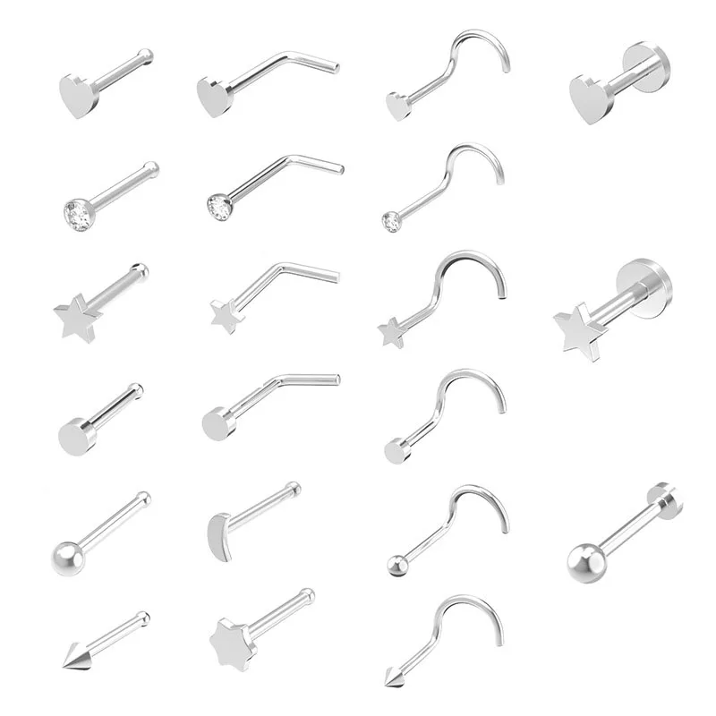 5 قطعة فضية اللون موضة الجراحية الصلب تشيكوسلوفاكيا الأنف ترصيع الحاجز ثقب القلب ستار الأنف الدائري الأنف ترصيع مجوهرات للجسم للنساء #4