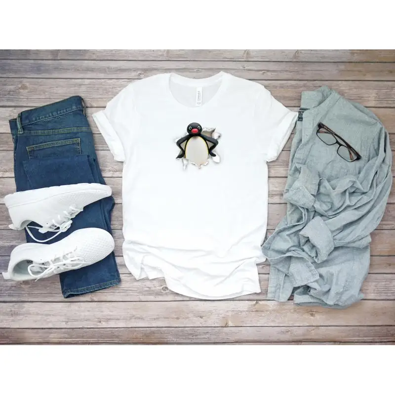 Torn effect Pingu Noot Noot Funny Short Sleeve White Men's t Shirt K1042