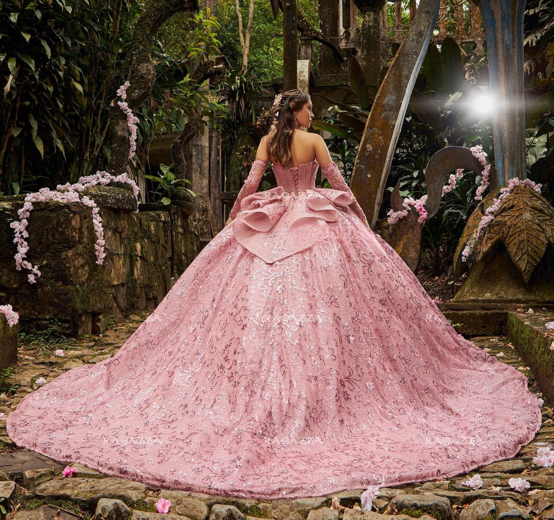 Vestidos de quinceañera Rosa Charro, vestido de baile, escote Corazón, encaje, perlas hinchadas, mexicano dulce 16, 15 años