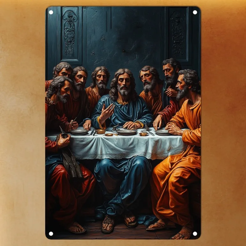 

Religious Art Aluminum Sign: Exquisite 2D Artwork of The Last Supper Gathering, Great for Spiritual Home Decor, 7.9x11.8" 1pc