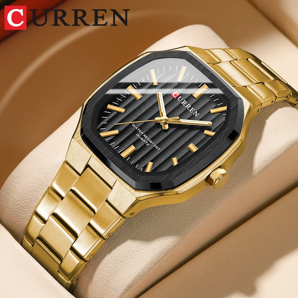 CURREN Simple Thin Quartz Wristwatch Fashion Design Square Watch with Stainless Steel Bracelet Waterproof Clock