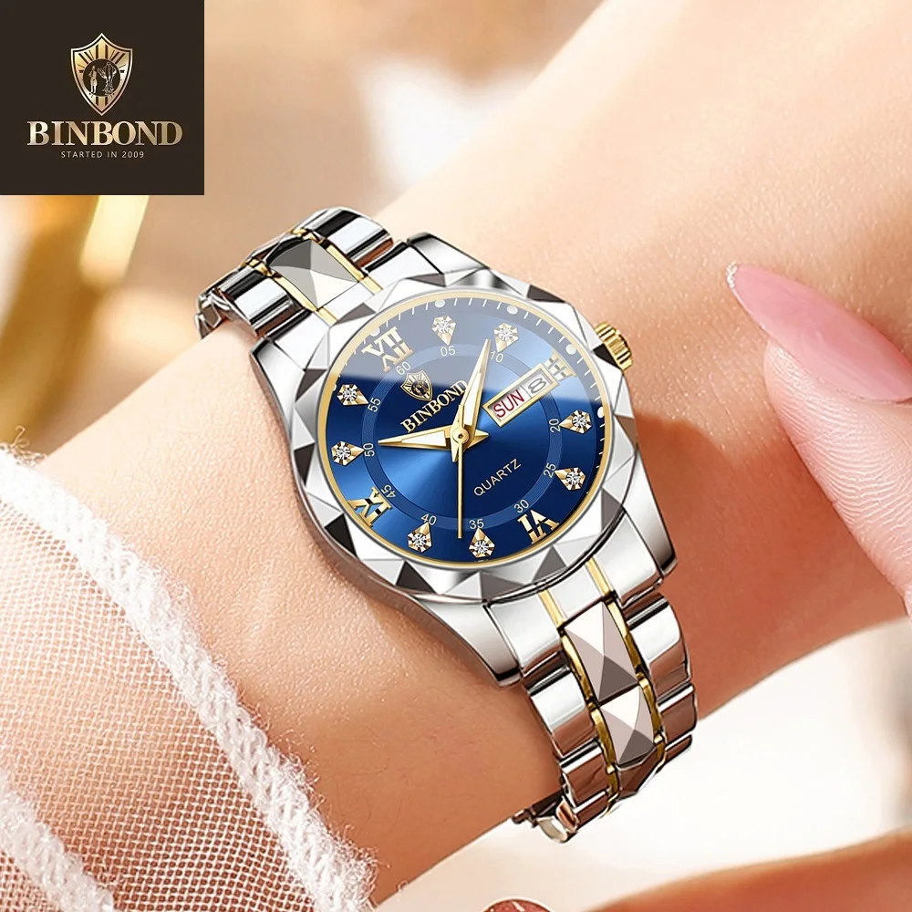 

BINBOND Women's Watch Fashionable and Trendy Night Light Waterproof Watch Display Date and Wee Women's Light Luxury Quartz Watch