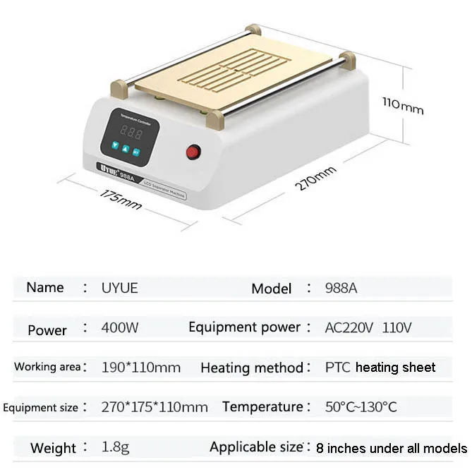 UYUE 988A Universal Mobile Phone Screen LCD Heating Separator Refurbish Repair Machine Build-in Pump Vacuum