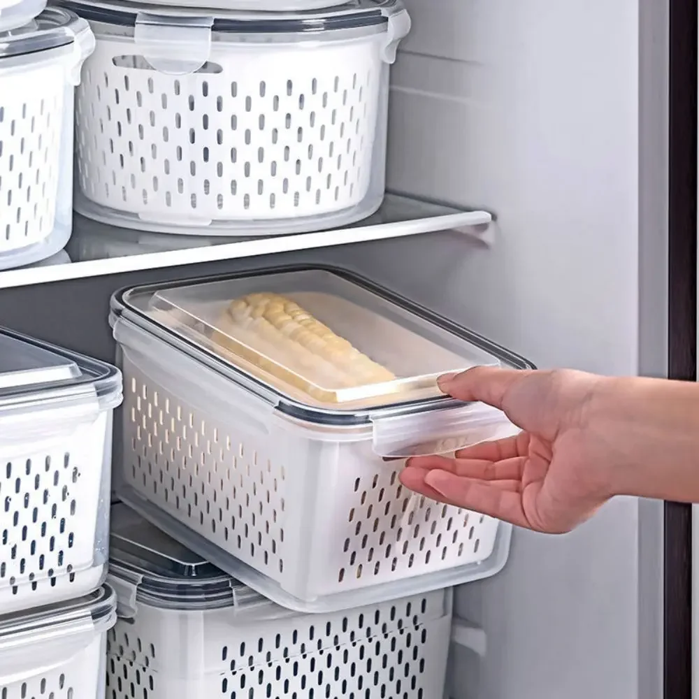 Refrigerator Crisper Drain Basket Kitchen Vegetable Washing Basket with Filtered Water Double Layer Drain Basket