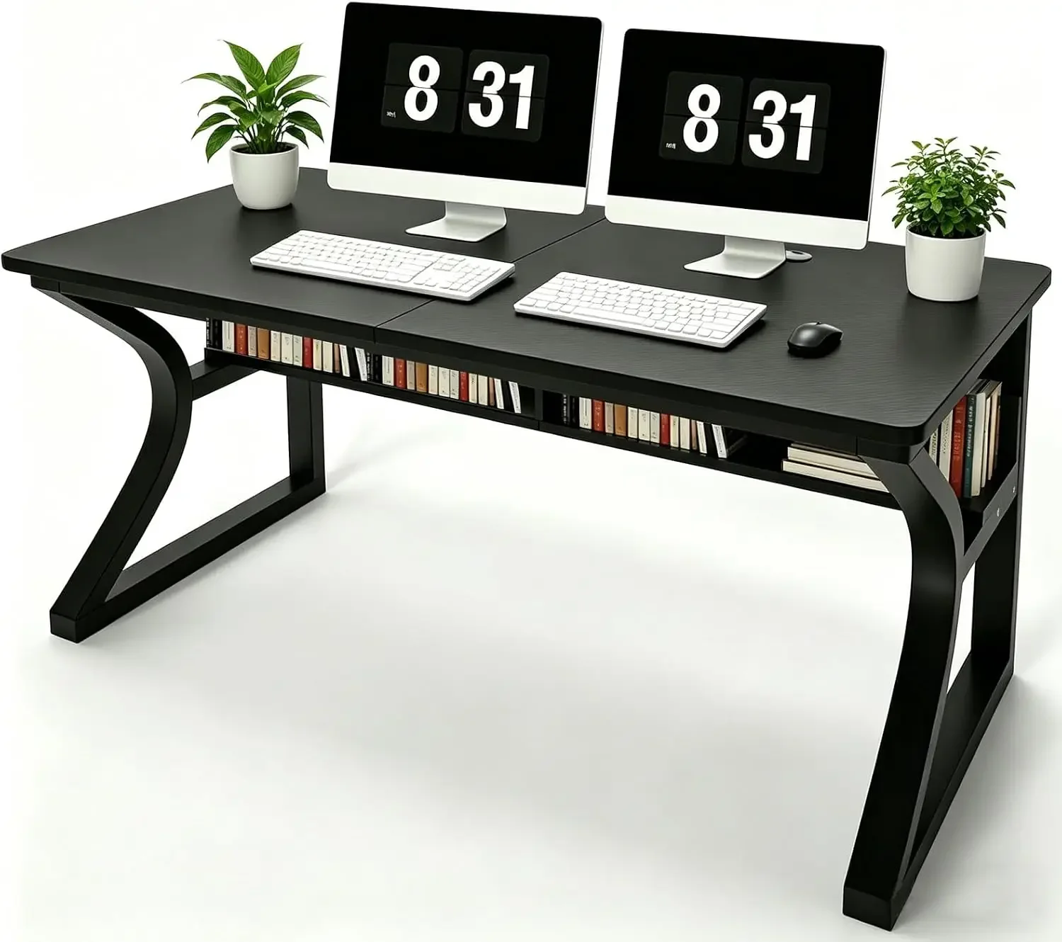 55 X 23.6'' Computer Desk, Home Office Desks w/Shelf Storage, Computer Desk w/Metal Frame, Cable Management, Study Student Desk