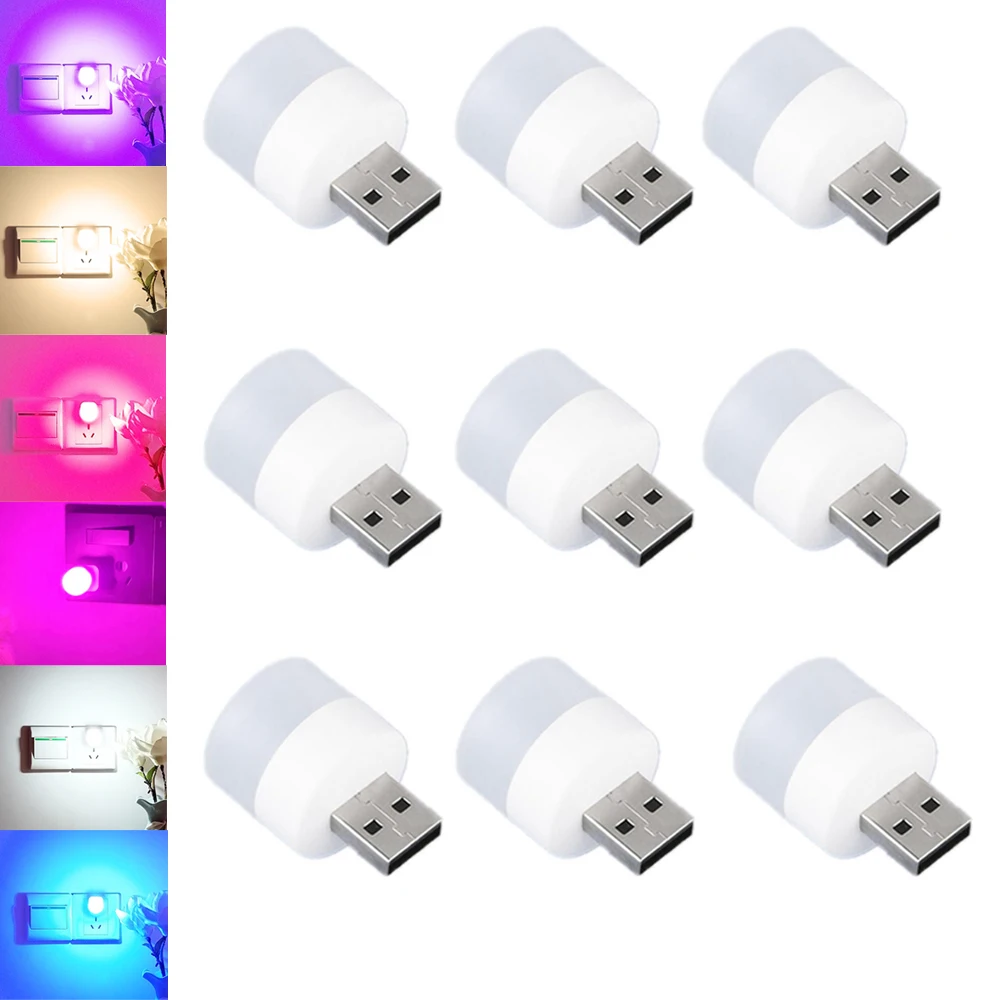 

10X Portable LED USB Lamp 5V 1W Light Purple Lights Book Reading Night Desk Lighting Table Bedside For Bedroom Room Decoration