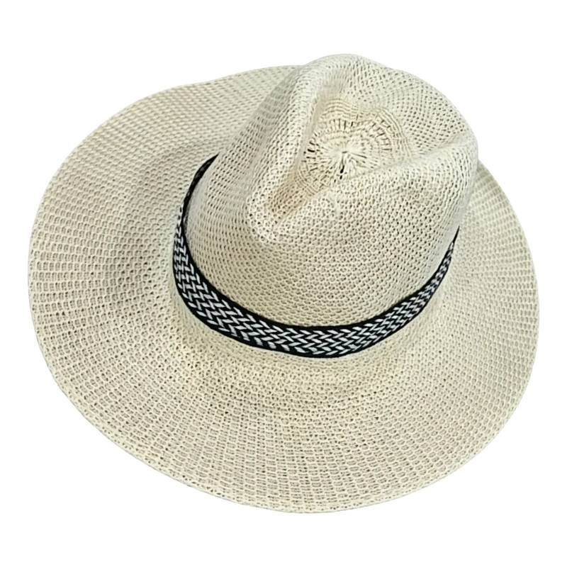 Men Unisex Summer Beach Straw for Sun Hat Ethnic Vintage for Extra Large Wide Br