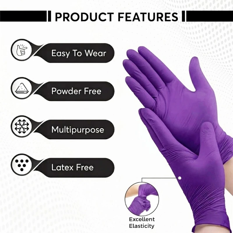 20/50/100PCS Nitrile Gloves Disposable Violet 5Mil Thick Latex Free Household Gloves for Women Cleaning Kitchen Beauty Hair Dye