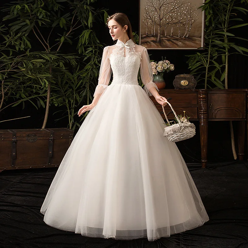 

Wedding Dresses New Simple Vintage Puff Sleeve Bow Bride Ball Gown Classic Appliques Floor-length Tulle Vestidos De Novias 2024