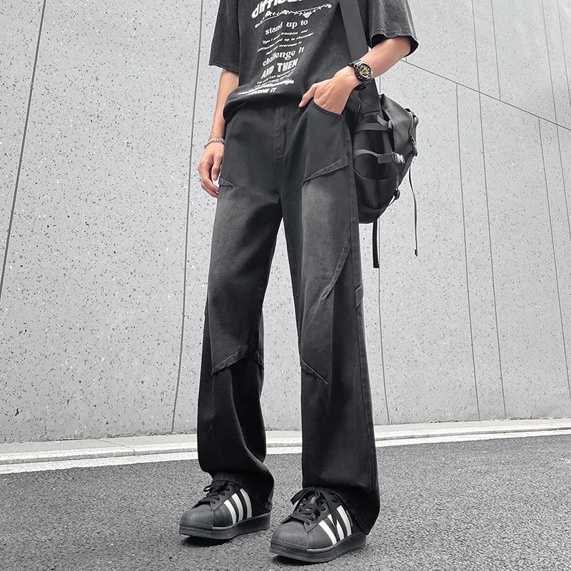 

American High Street Casual Vintage Men's Jeans Summer Trendy Street Design Long Loose Dragging Pants Youth Wear Cotton Polye...