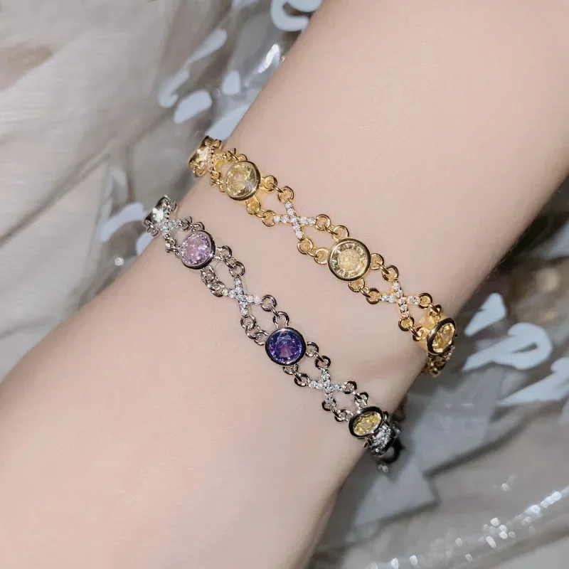 

MDL Moissanit1 Style Paris Fashion Fancy Color Bracelet Women's 18k Imitation Argyle Yellow Diamonds Sparkling Jewelry