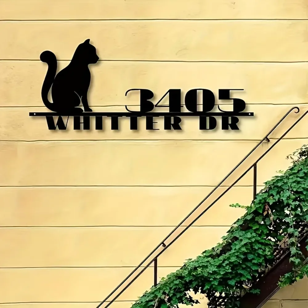 

1pc,Exclusive Handmade Cat - Shaped Metal Address Plaque. Modern Outdoor Decor, Whittier Dr Sign. Easy Install.