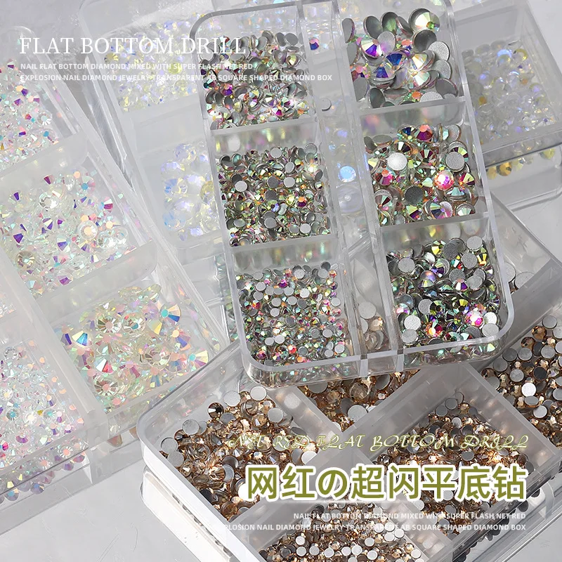 1000-1200Pcs 3D Crystal Nail Art Rhinestone SS6-SS20 Not-HotFix AB/Clear/Red/Green Nail Diamond Mini Mix-Size Round Manicure Gem