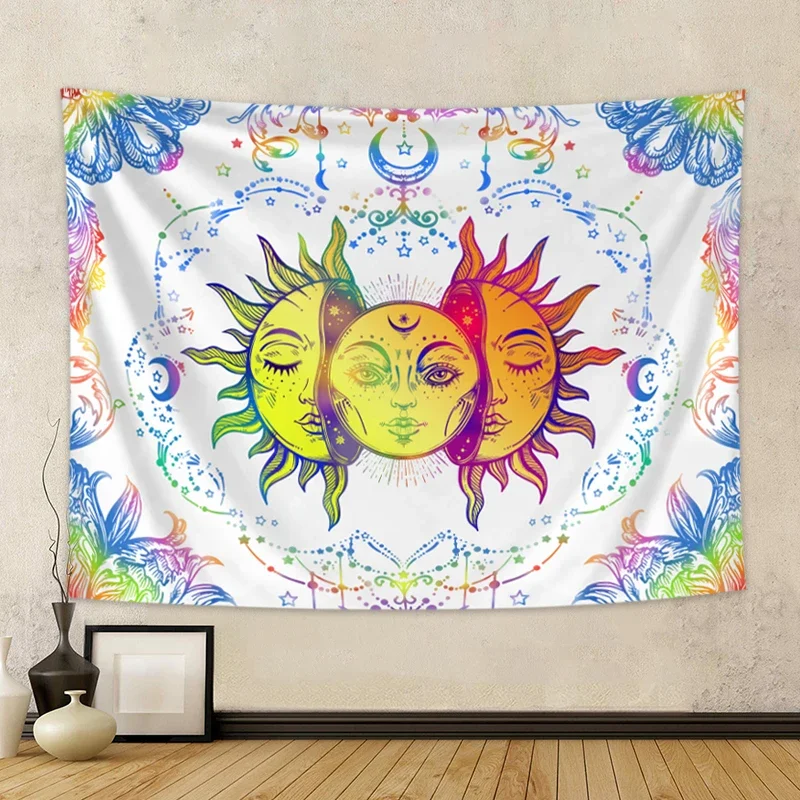Tapestrys Sun, Moon, Hippie Style Colorful Lunar Phase Tapestry, Bohemian Decorative Wall Hanging for Bedroom Decoration