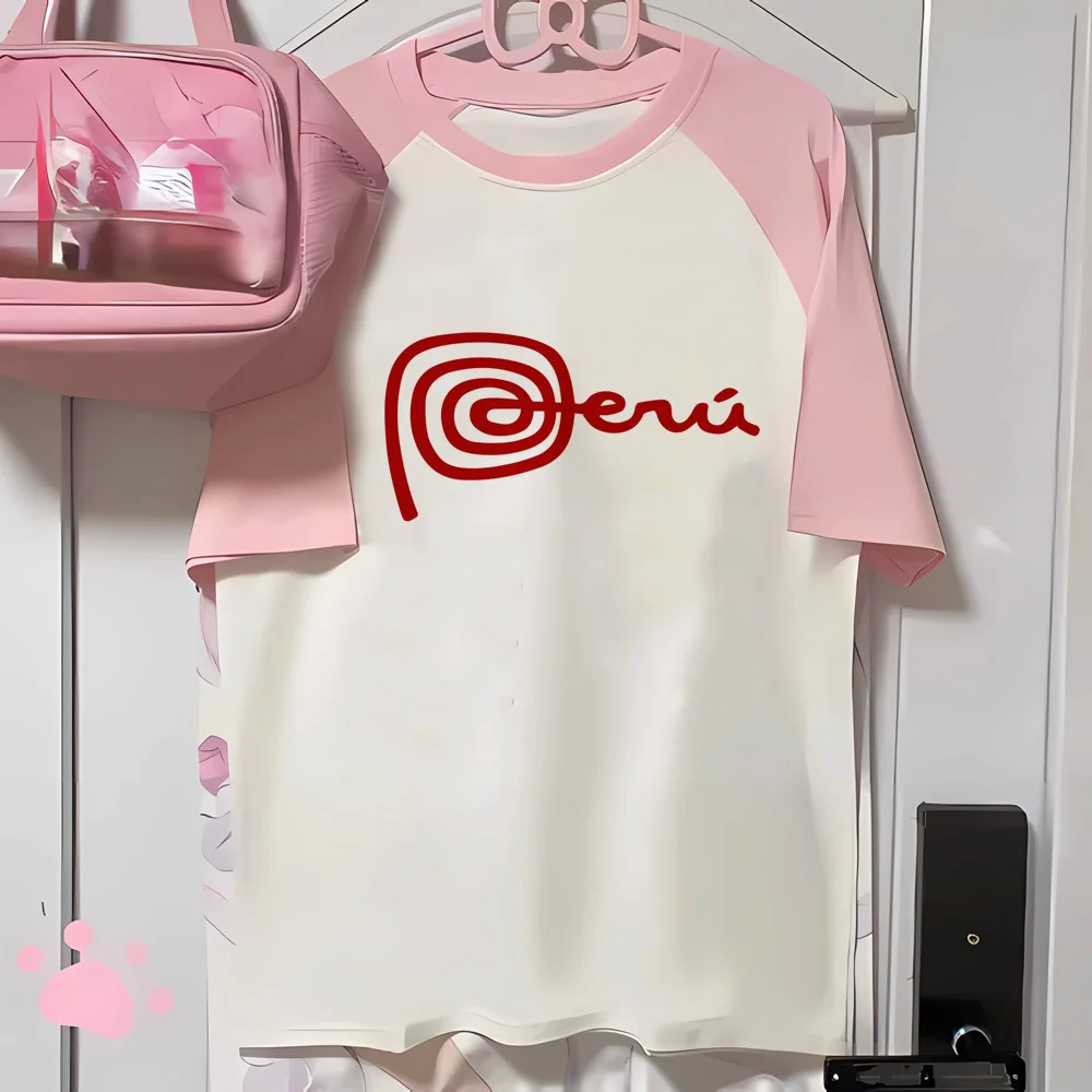 Camisetas de Perú para mujer, camiseta de mezcla elegante, ropa de diseñador gráfico japonés para mujer