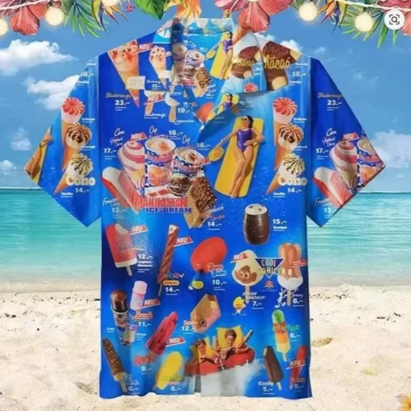 

Small Size Cornet Ice Cream Graphic Shirts For Men Clothes Hawaiian Cold Popsicle Women Beach Shirt Frozen Ice Lolly Icecream