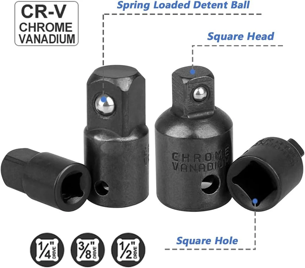 4 Stuks Socket Converter Adapter Reducer Set 1/2 Tot 3/8 3/8 Tot 1/4 3/4 Tot 1/2 Impact Drive Socket Adapter reparatie Tools