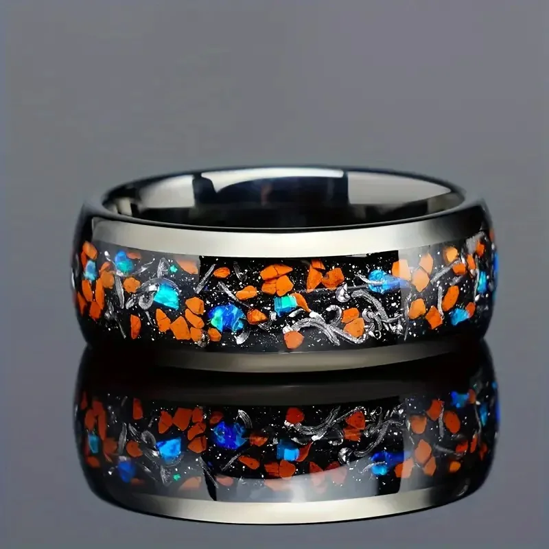 Fashion 8mm Men Stainless Steel Rings Inlay Colorful Abalone Shell Rings For Men Women Wedding Engagement Band Jewelry Gift